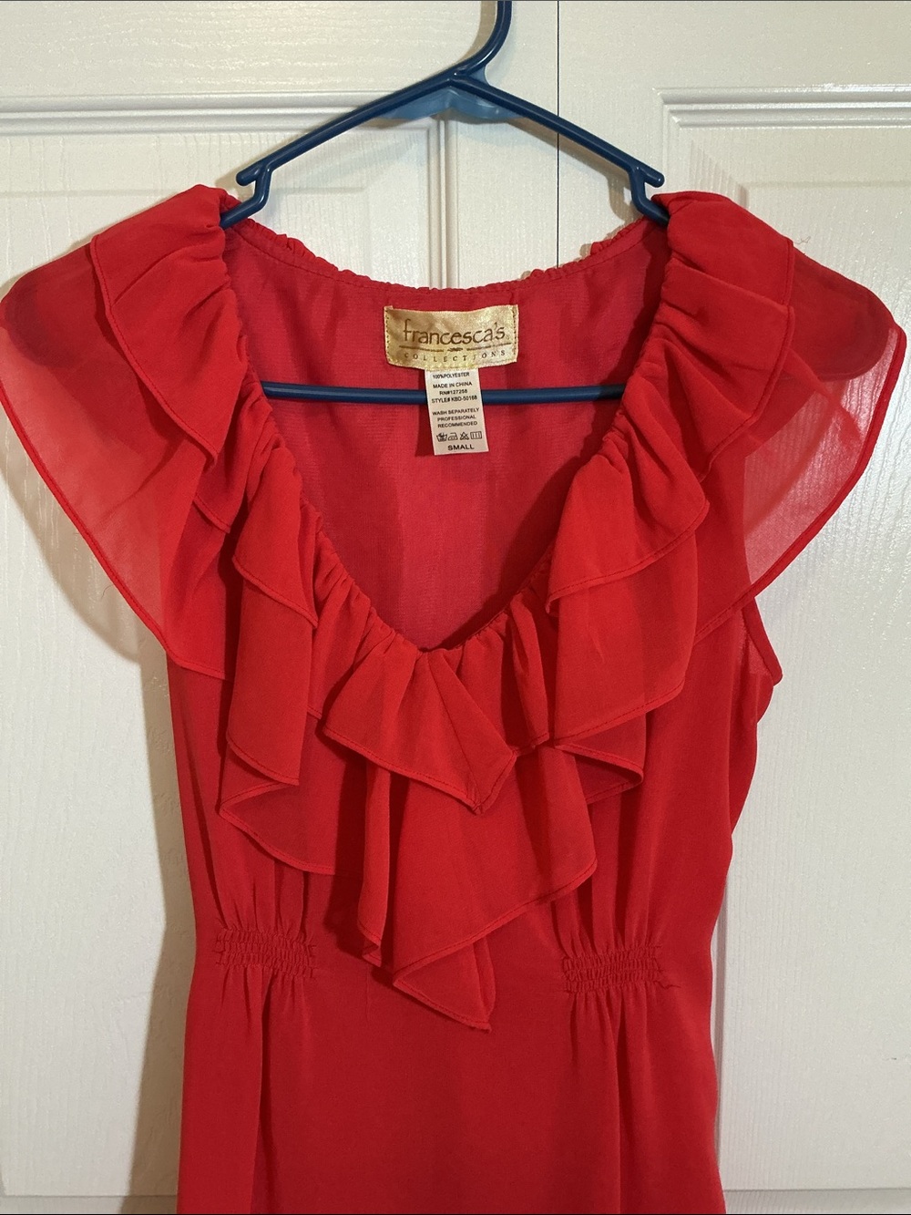 Francesca's Collections Red Ruffle-Front Mini Dress - Picture 6 of 11